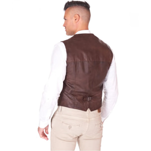 Gilet in pelle naturale marrone stile classico