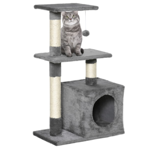 árbol Rascador para Gatos de Felpa y Sisal 50x30x80cm Gris