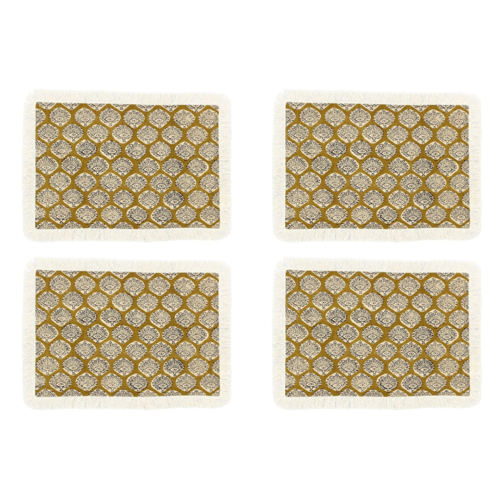 Lot de 4 sets de table en coton jaune avec franges CATANE