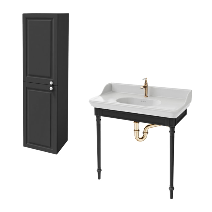 Console Cléo 1889 avec plan vasque + colonne gauche + robinet lavabo or + siphon or