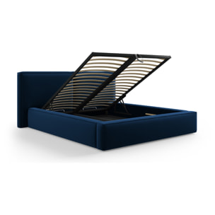 Lit coffre avec tête de lit double "Arendal" 140x200cm en velours bleu roi