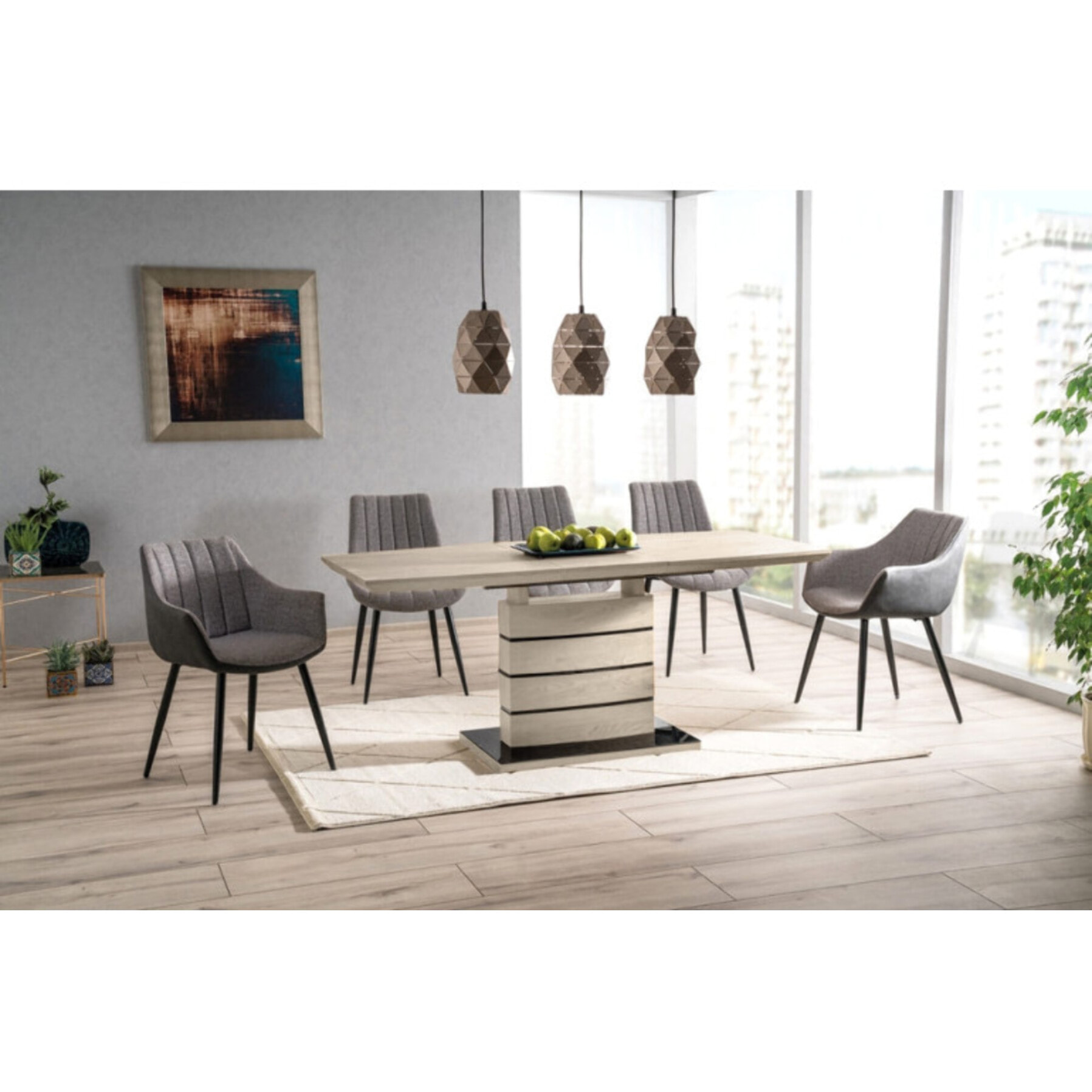 Table de repas extensible 140/180 cm pied central - LEONAR