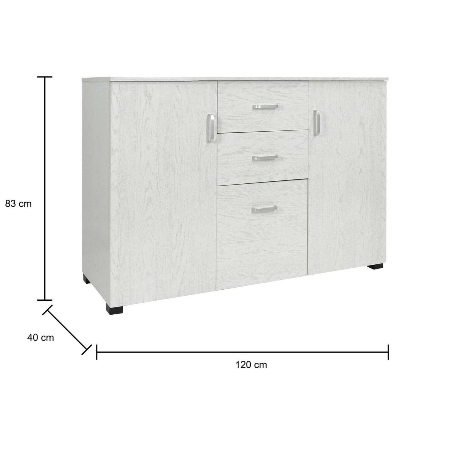 Credenza moderna a 3 ante e 2 cassetti, Buffet da cucina, Madia con scaffali e ripiani, Made in Italy, Mobile moderno, cm 120x40h83, colore Cemento