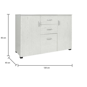 Credenza moderna a 3 ante e 2 cassetti, Buffet da cucina, Madia con scaffali e ripiani, Made in Italy, Mobile moderno, cm 120x40h83, colore Cemento