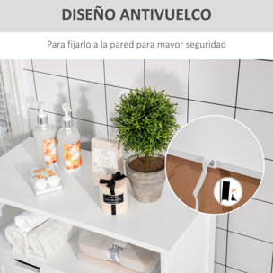 kleankin Armario de Baño con 2 Puertas Estante Ajustable 2 Cajones y Compartimento Abierto Mueble Auxiliar de Almacenaje para Salón Cocina 60x30x108,8 cm Blanco