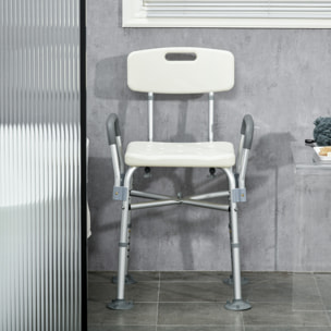 Chaise de douche réglable avec accoudoirs dossier coussin alu HDPE gris blanc