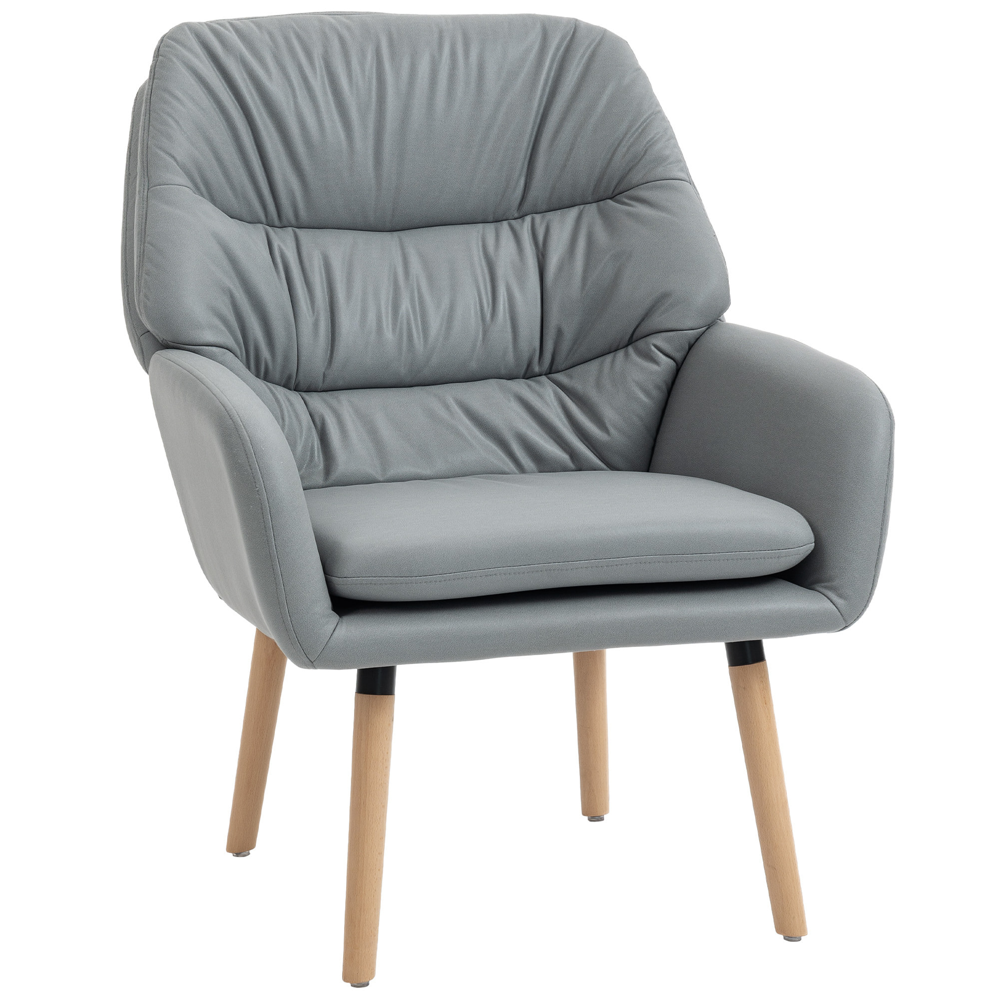 Sillón de Salón Moderno, Butaca de Salón, Acolchado de Doble Capa, Tapizado en Cuero Sintético, Patas de Madera, Sillón de Lectura para Dormitorio, Oficina, Estudio, 68x74x89 cm, Gris