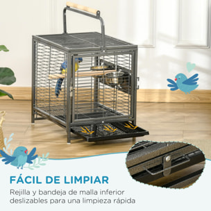 Jaula para Pájaros Portador de Aves Portátil con 2 Perchas de Madera 2 Comederos de Acero Inoxidable y Bandeja Extraíble para Periquitos Canarios 48x38x47,8 cm Negro