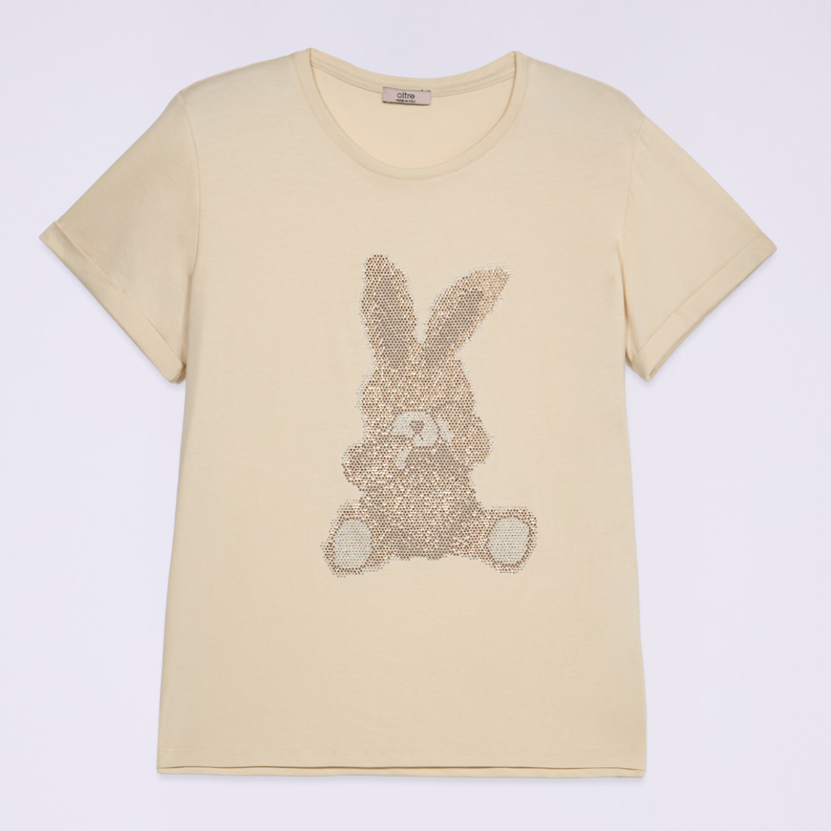 Oltre - T-shirt in cotone con applicazioni - Beige