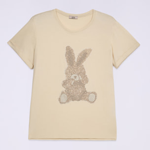 Oltre - T-shirt in cotone con applicazioni - Beige