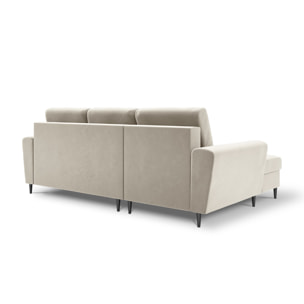 Canapé d'angle gauche convertible avec coffre de rangement "Kyoto" 4 places en velours beige clair