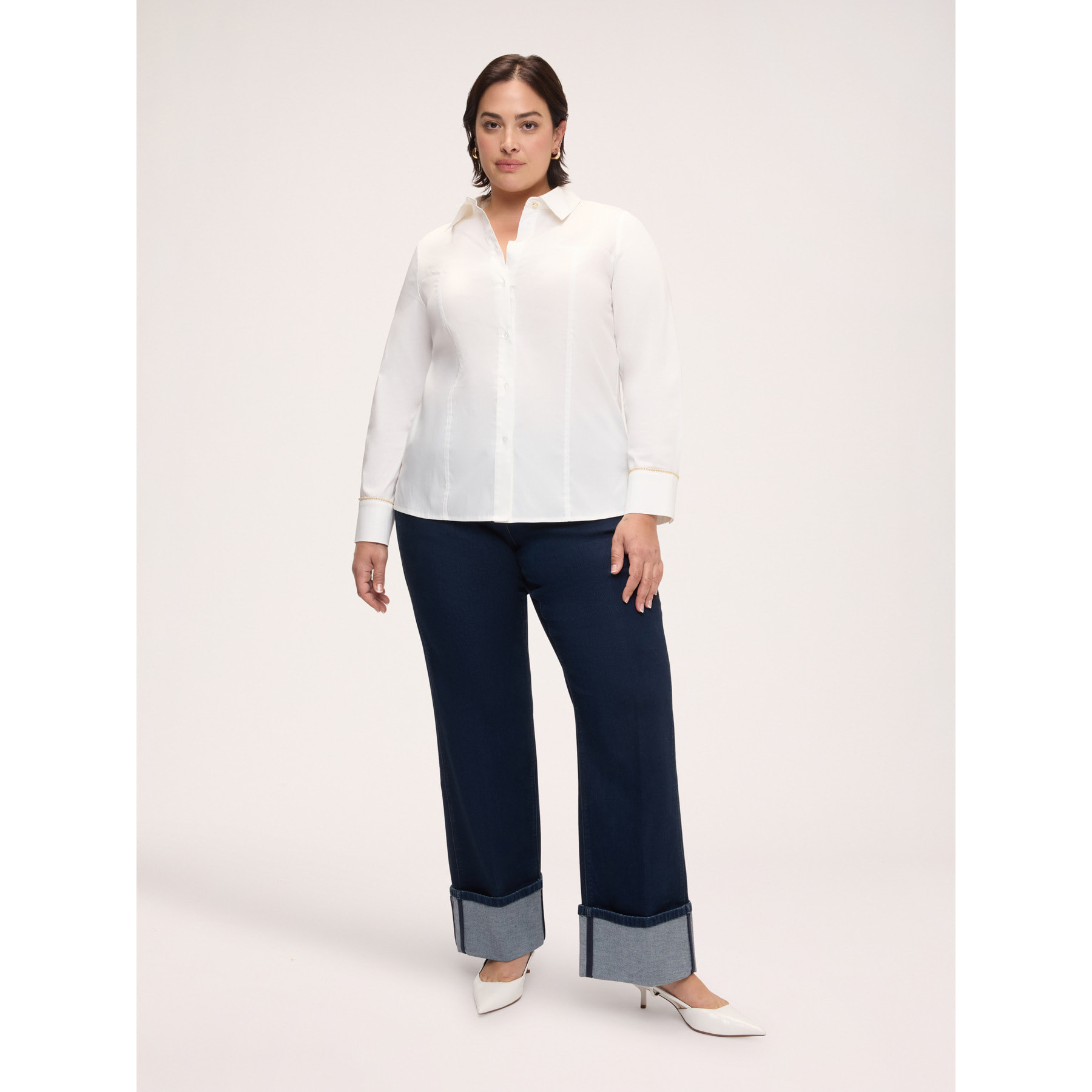 Fiorella Rubino - Camicia in cotone stretch con polsino decorato - Bianco
