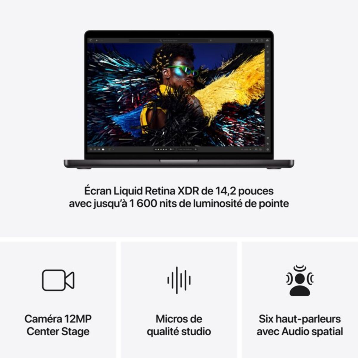 Ordinateur Apple MACBOOK Pro 14" Puce M4 Pro CPU 14 / GPU 20 coeurs Mémoire RAM 48Go Stockage 2To SSD XDR Noir sidéral