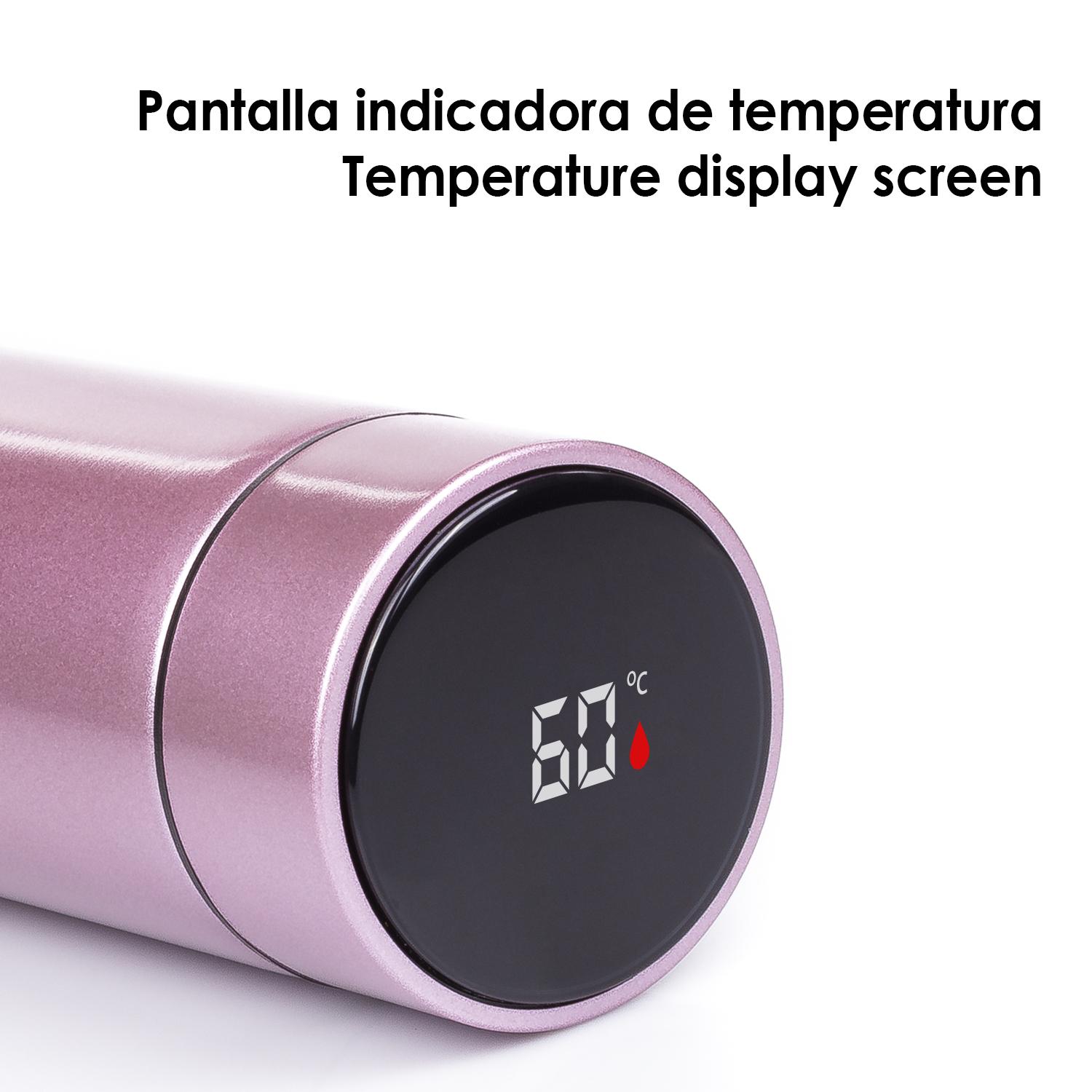 Termo deportivo de 500ml con indicador de temperatura inteligente. Botella de agua aislada al vacío, hasta 12 horas de mantenimiento del calor.