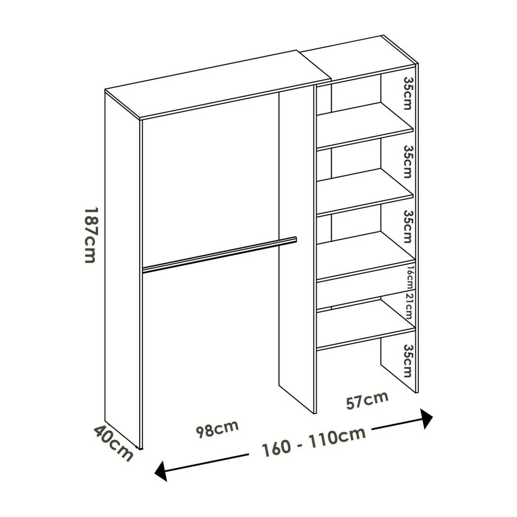 Guardaroba Lhotse, Struttura per cabina armadio, Mobile appendiabiti aperto, 160x40h187 cm, Rovere