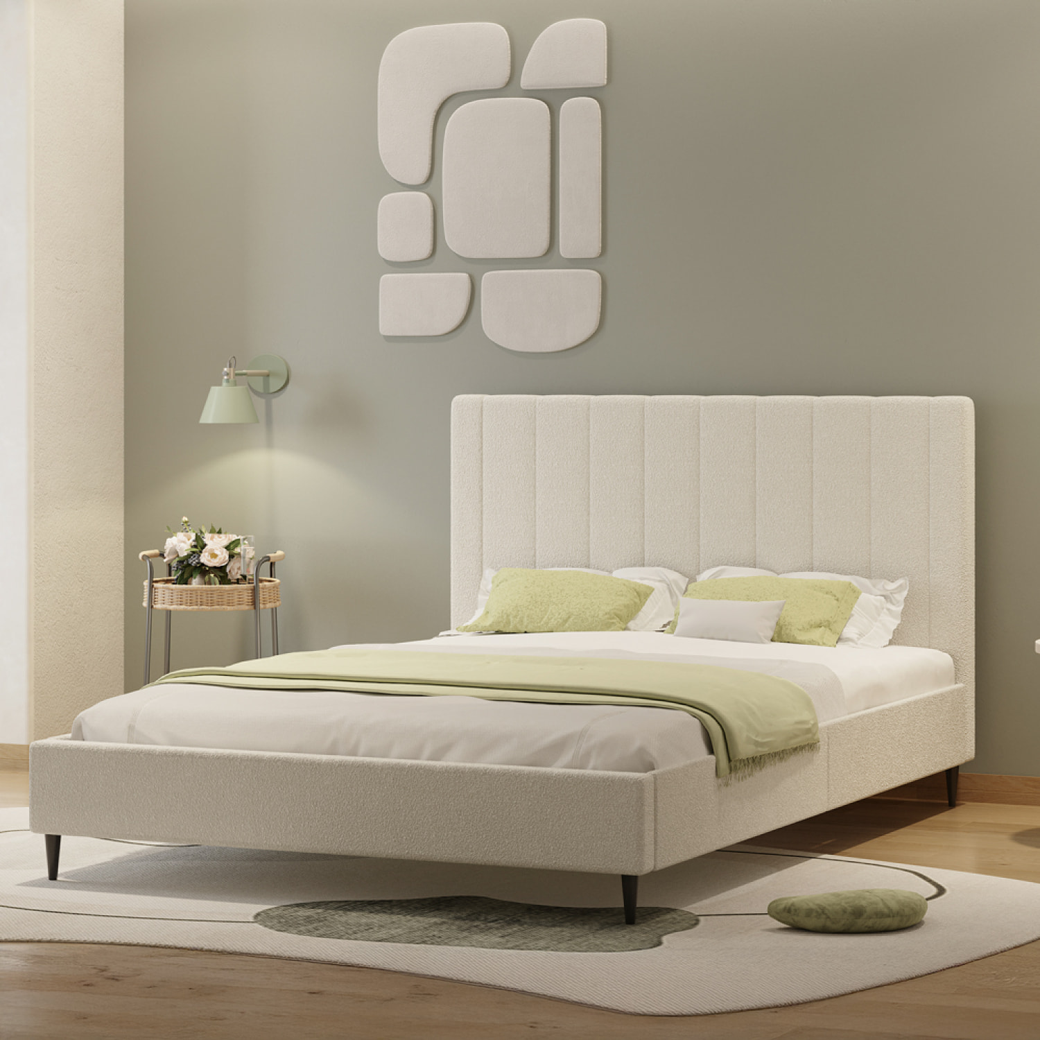 DAKOTA Lit en tissu bouclettes beige 140x190