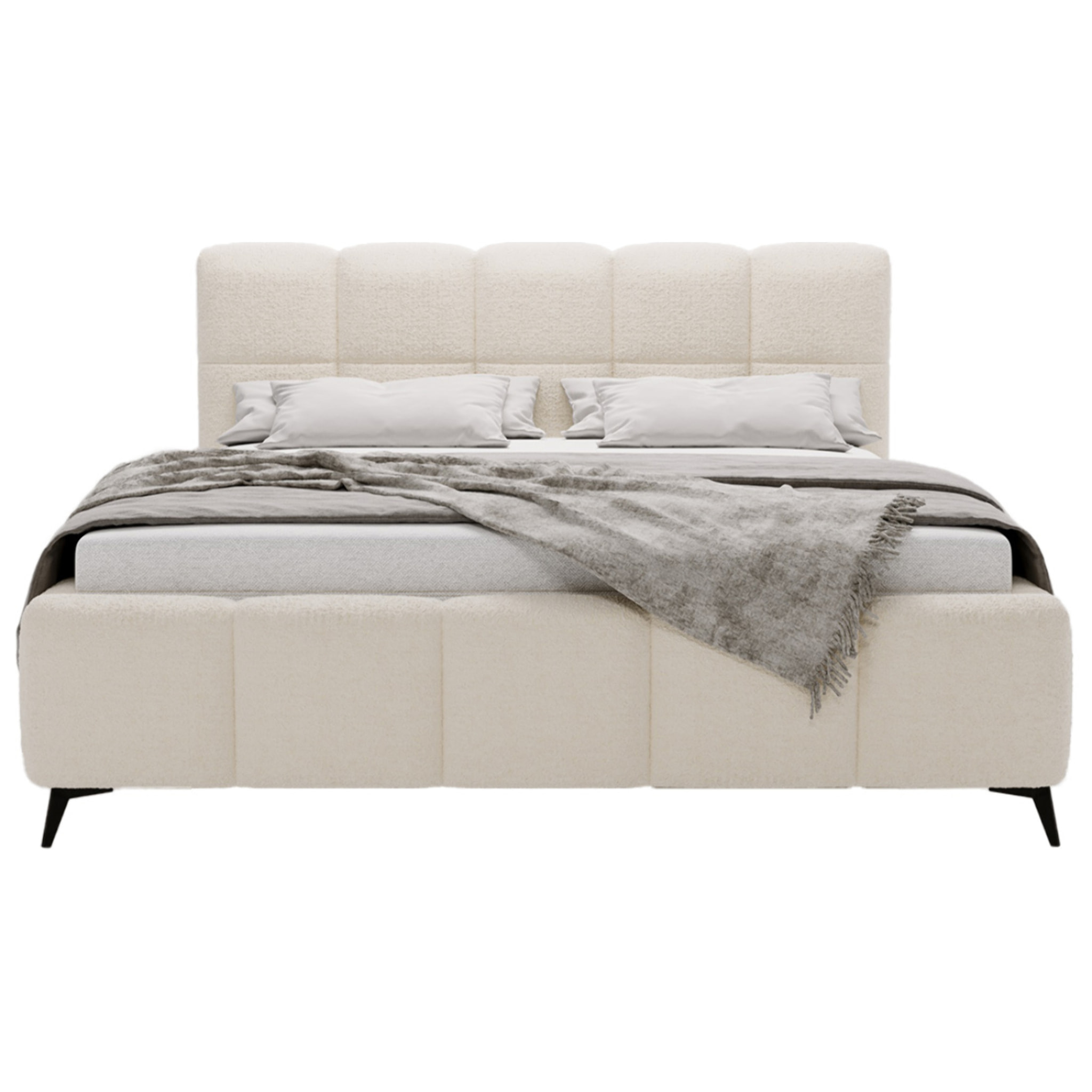 Paulito - lit coffre - 140x200 cm - sommier inclus - en tissu bouclette - Beige