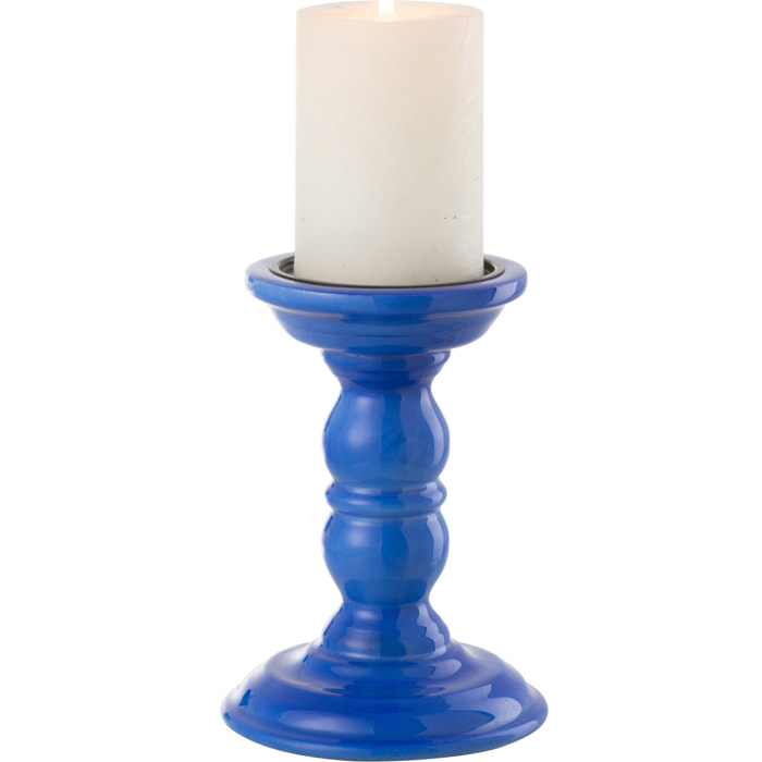 J-Line Bougeoir Haltère Bois De Manguier Bleu