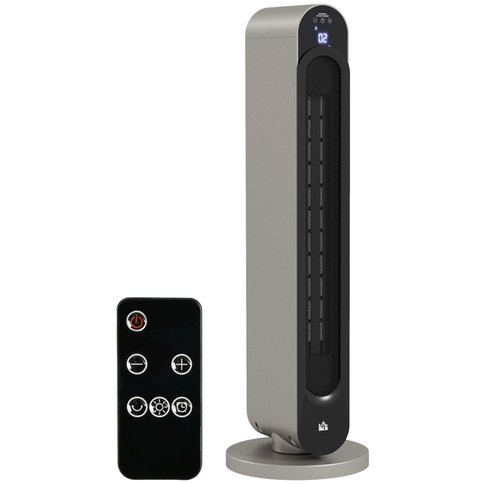 Calefactor Cerámico de Torre 1100/2200W Calentador Vertical con Mando a Distancia Pantalla LED Temporizador de 12H Termostato 3 Modos y Oscilación para 20-25 m² Ø25x73,5 cm Plata y Negro