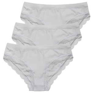 3 Slip da Donna Fianco Basso Nottingham in Cotone Modal, Art. SB6100, Bianco