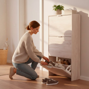 Scarpiera A Ribalta Salvaspazio 3 Ante E 6 Ripiani Mobile Portascarpe Fino A 20 Paia Di Scarpe Ingresso Corridoio 113 x 60 x 22 Cm Rovere Bianco