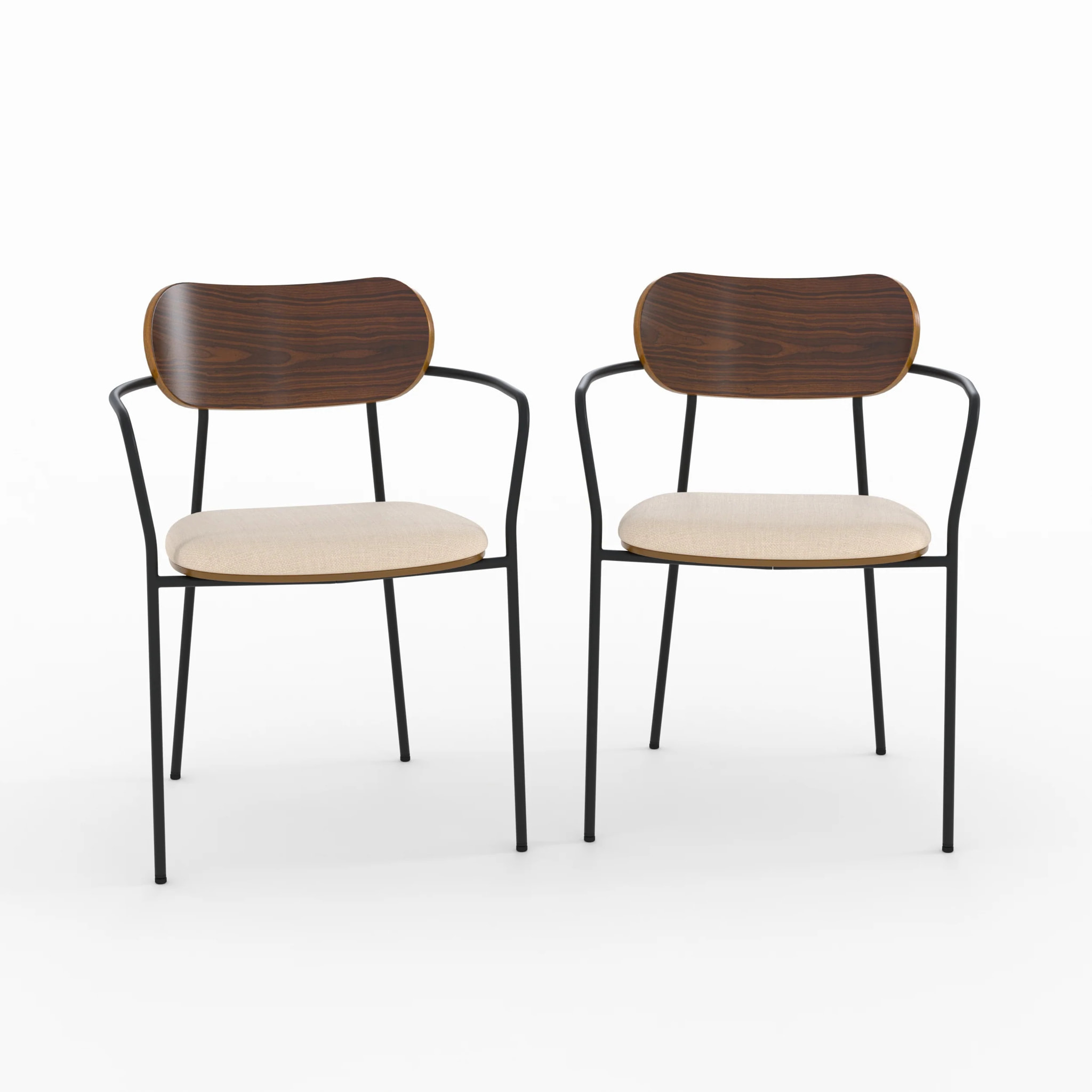 Lot de 2 chaises en tissu beige et placage en bois foncé - Marine
