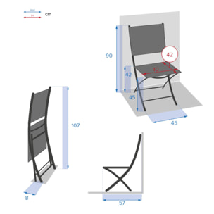 Lot de 4 chaises de jardin pliantes "Essentia" bleu canard & graphite en aluminium traité époxy