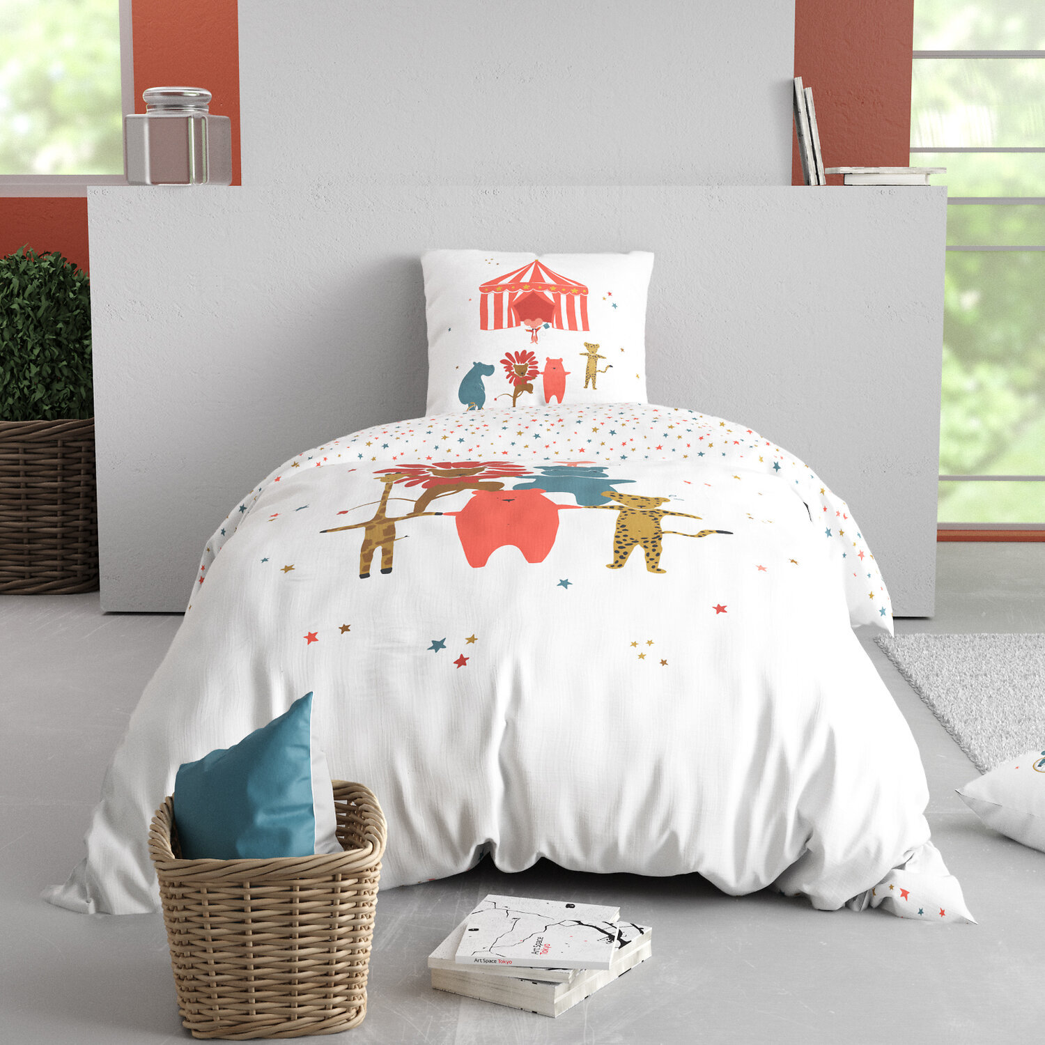Parure de lit enfant imprimé 100% coton - circus - rose