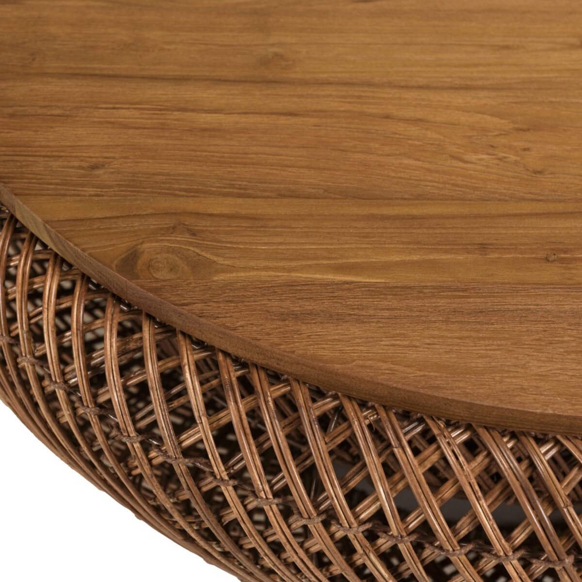 SIXTINE - Table basse en rotin couleur marron et bois de teck recyclé D80cm