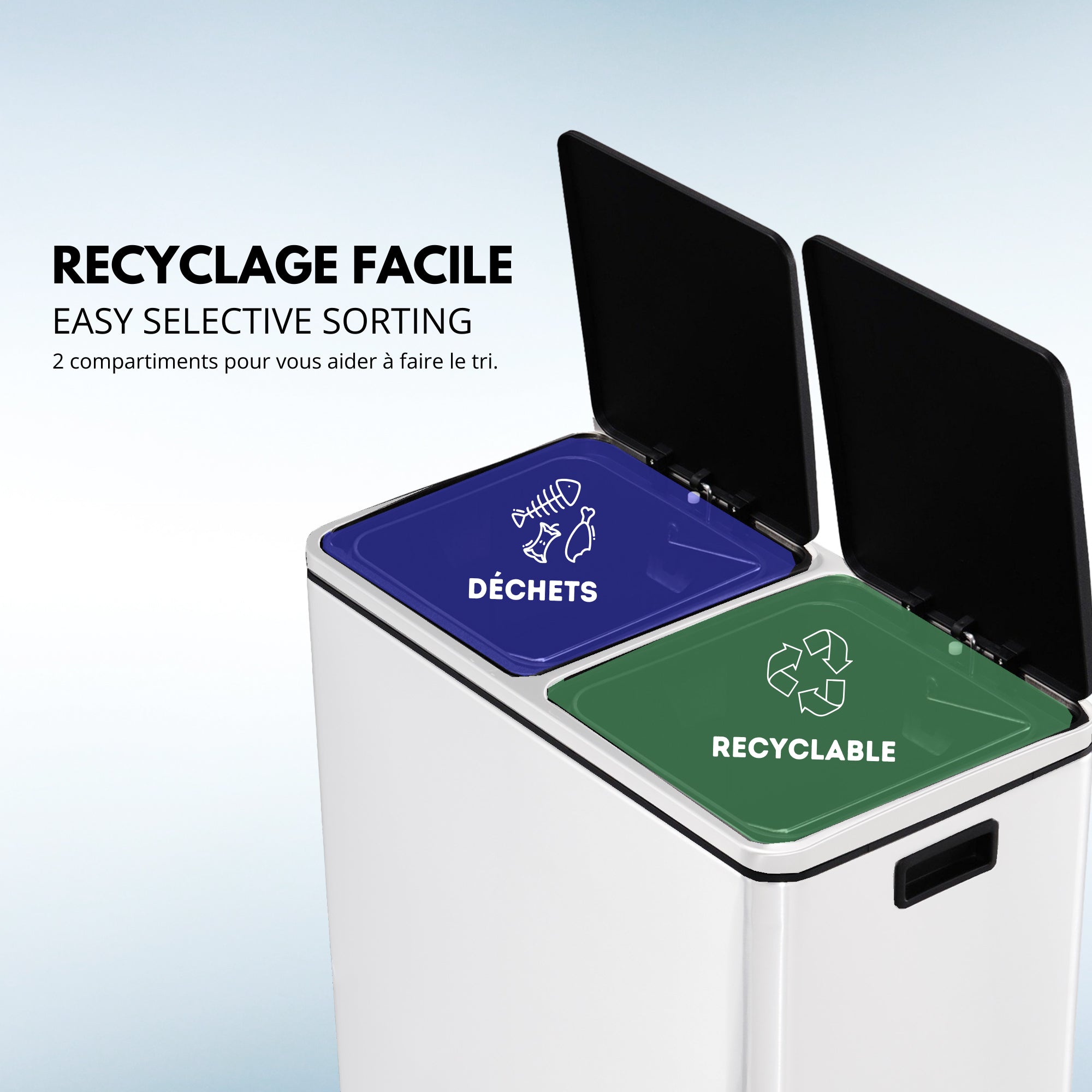 Poubelle pédale tri sélectif MAJOR blanc 60L