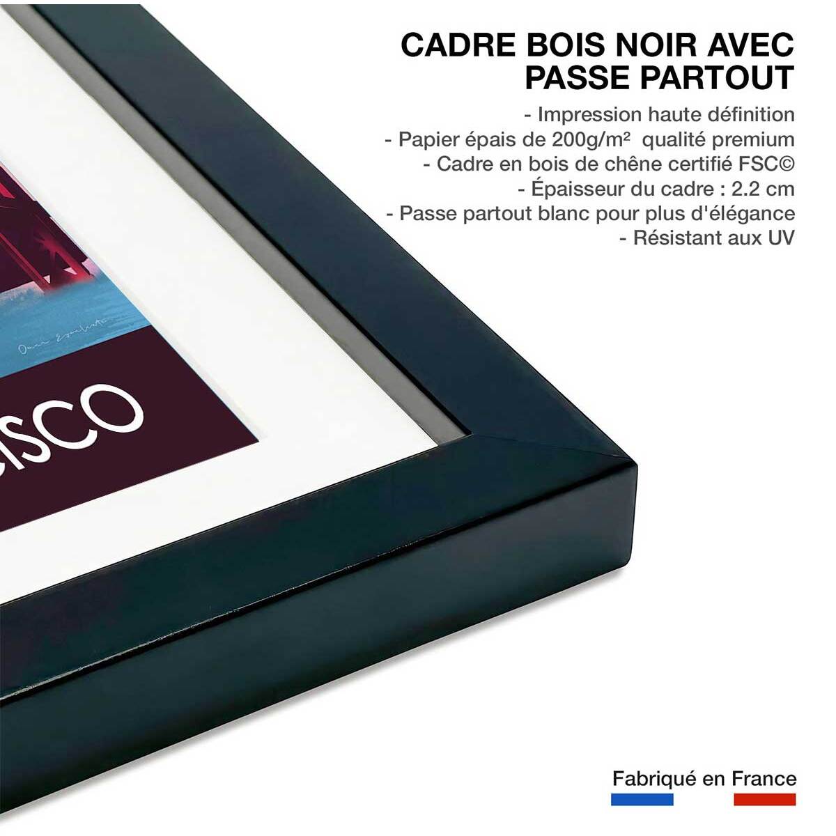 Affiche ville Le pont de San Francisco Affiche + cadre en bois - Noir