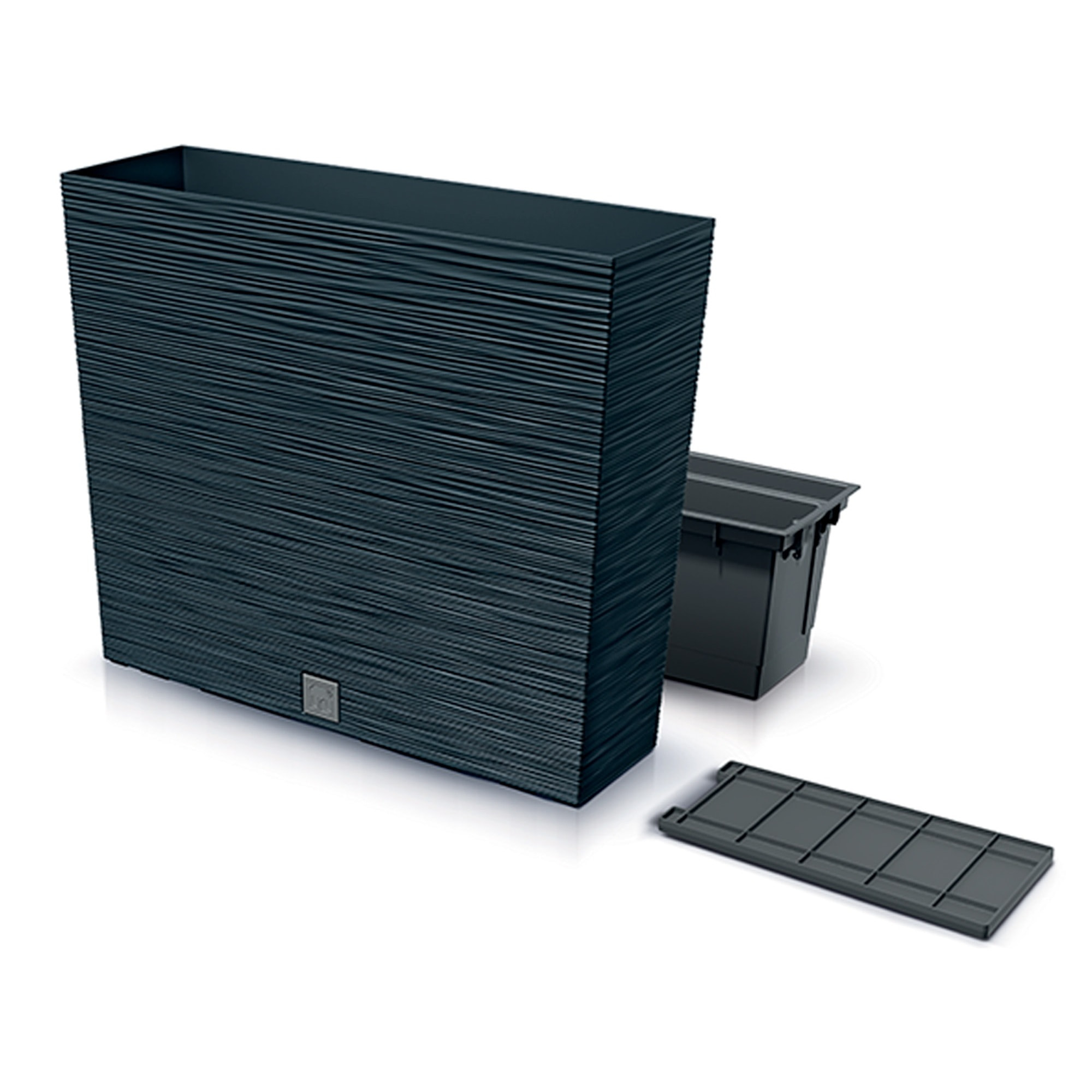 Macetero color antracita, con depósito, colección FURU, de 58 x 18 x 49,8 cm, capacidad de 12 L.