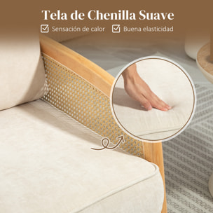 Sillón de Salón Moderno Butaca para Dormitorio con Reposabrazos de Ratán Cojín Extraíble y Patas de Madera Sofá Individual Carga 120 kg para Oficina Sala de Estar Beige