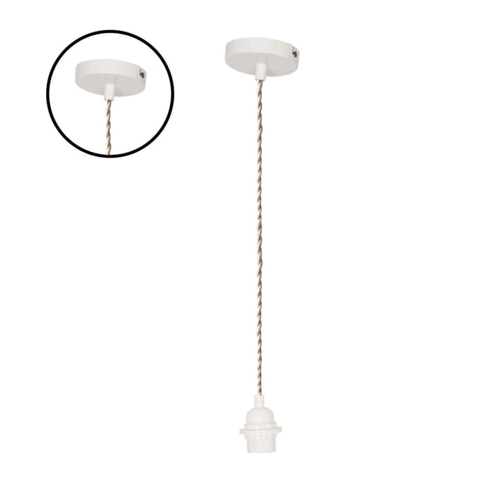 Suspension à douille avec câble torsadé en corde - Blanc