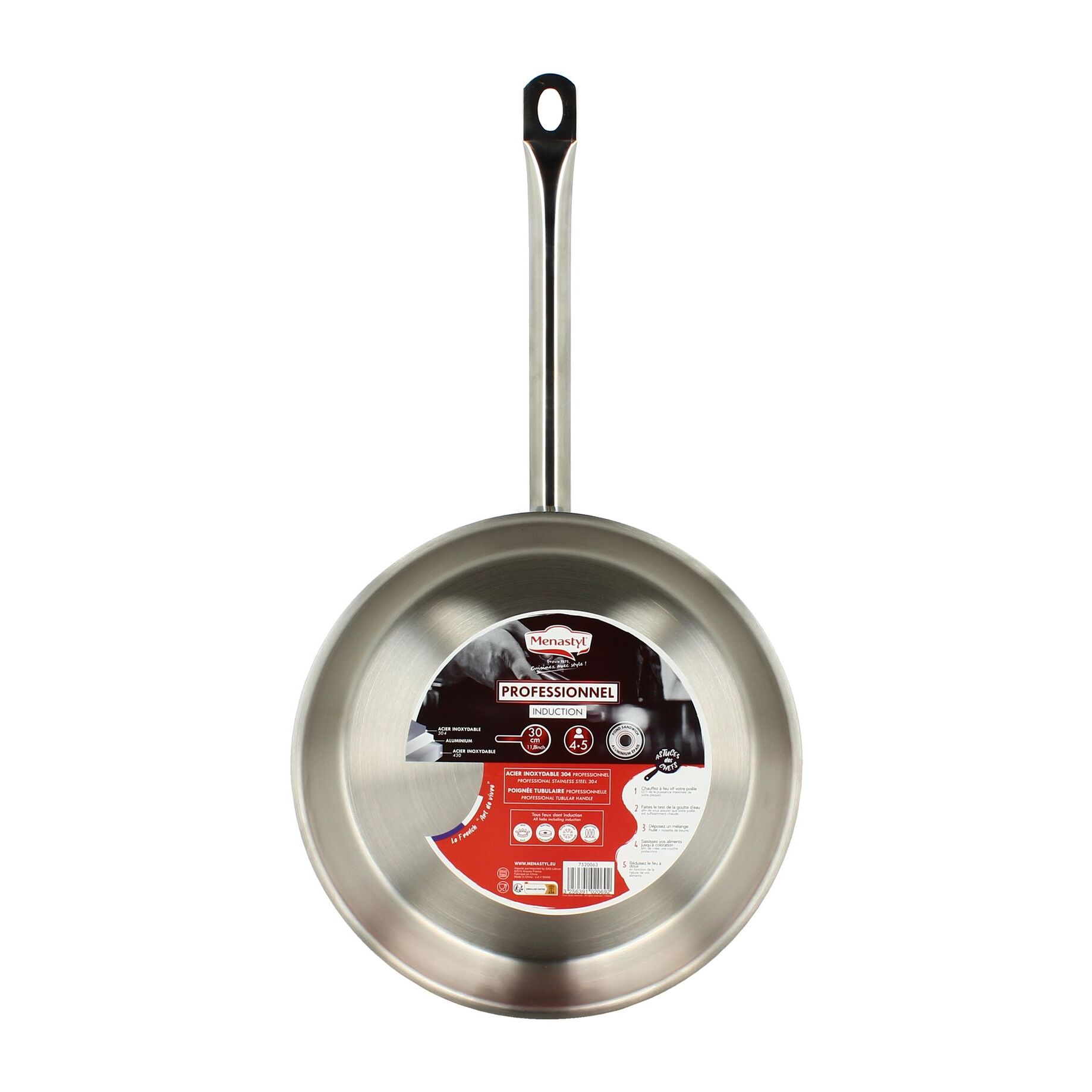 Poêle professionnelle en acier inoxydable 30cm - tous feux PROFESSIONNEL