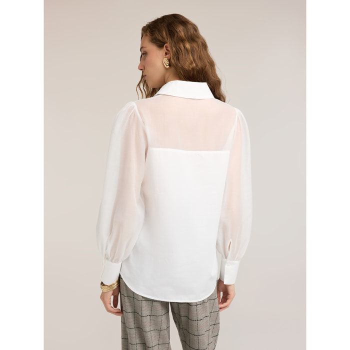 Motivi - Camicia in popeline con inserti semitrasparenti - Bianco