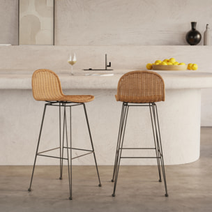 Lot de 2 chaises de bar mi-hauteur 63 cm en résine tressée marron - Jigani