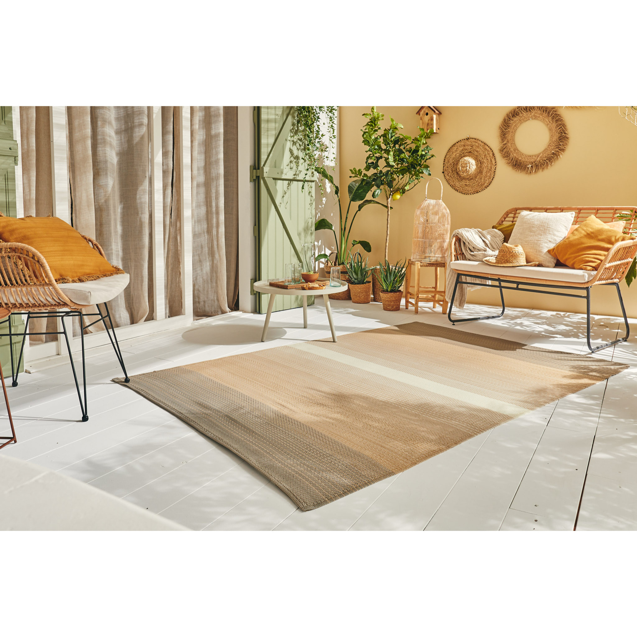 CAPRI - Tapis d'extérieur à motif ligne dégradée - Beige