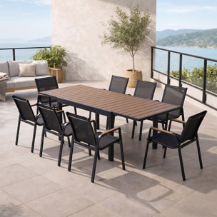 Salon de jardin 8 places avec table extensible 270cm en aluminium et bois BOHOL