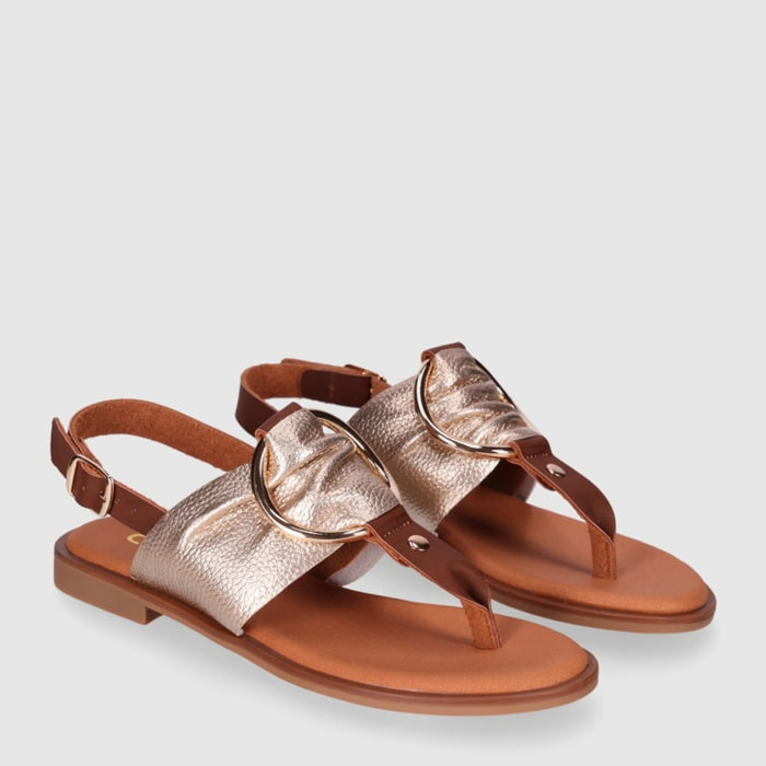 Sandalias de Piel - Platino - Tacón: 1 cm