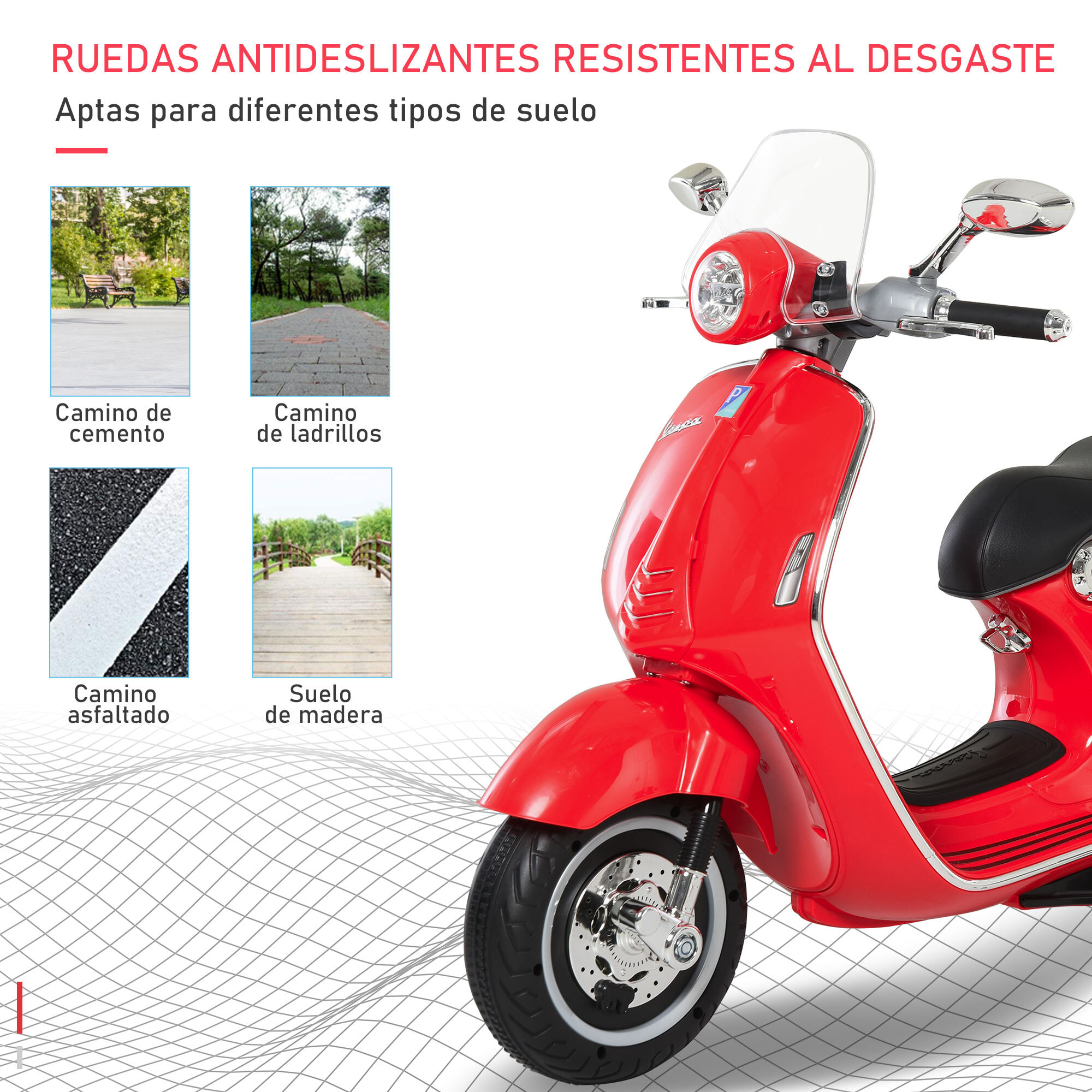 Moto Eléctrica con Faros Música 2 Ruedas Auxiliares Rojo