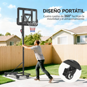 Canasta de Baloncesto para Exterior, Altura Ajustable 235-305 cm, Canasta de Baloncesto Portátil con Tablero Irrompible 110 cm, Ruedas y Saco de Peso, para Adolescentes y Adultos, Negro