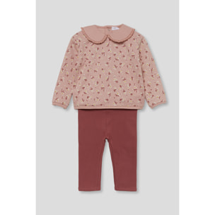 Conjunto niña sudadera rosado y leggings, estampado floral y cuello bebé con puntilla | Color: Rosado | Street Monkey