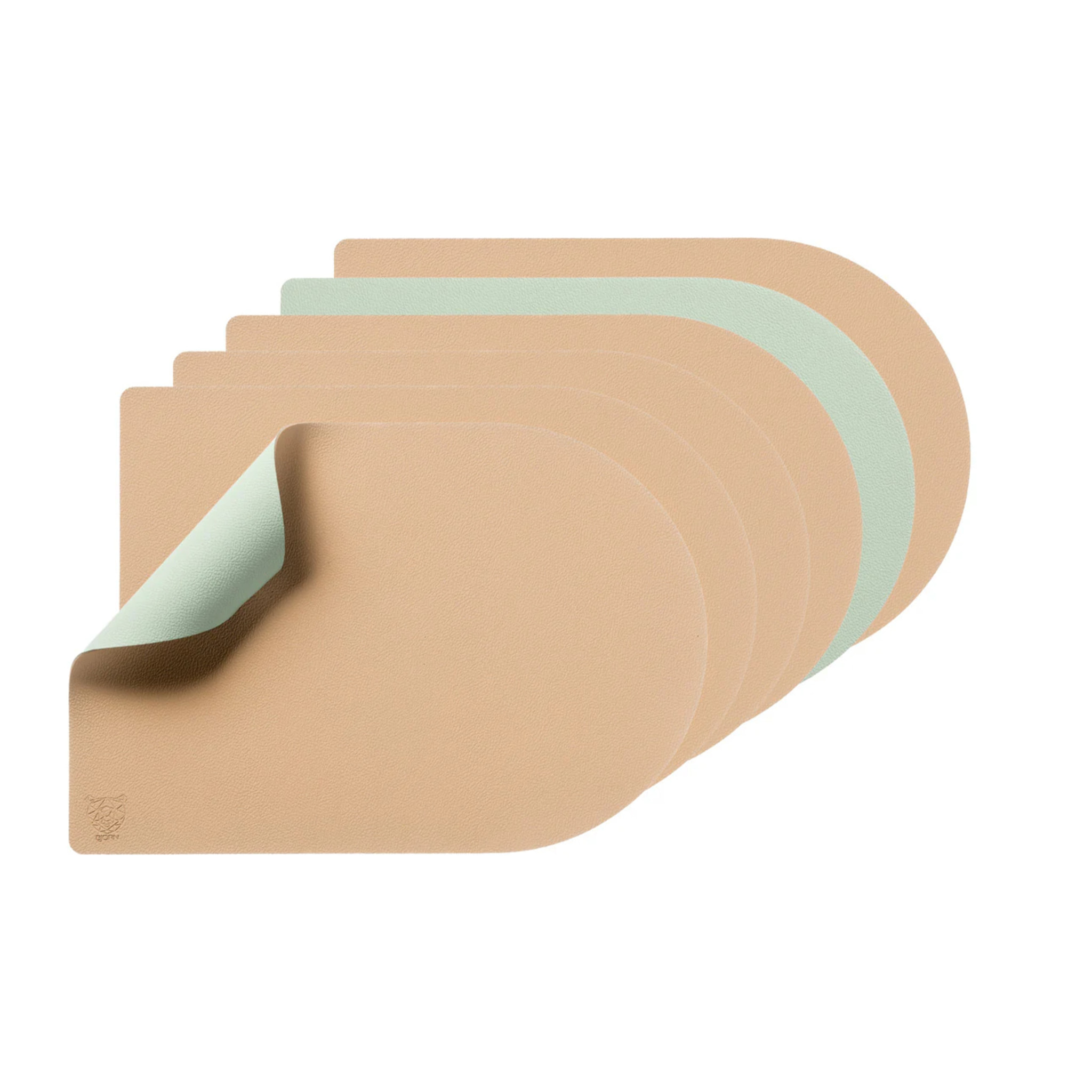 Set de table rectangovale réversible - 6 pièces - Cuir recyclé rose pâle et vert pâle