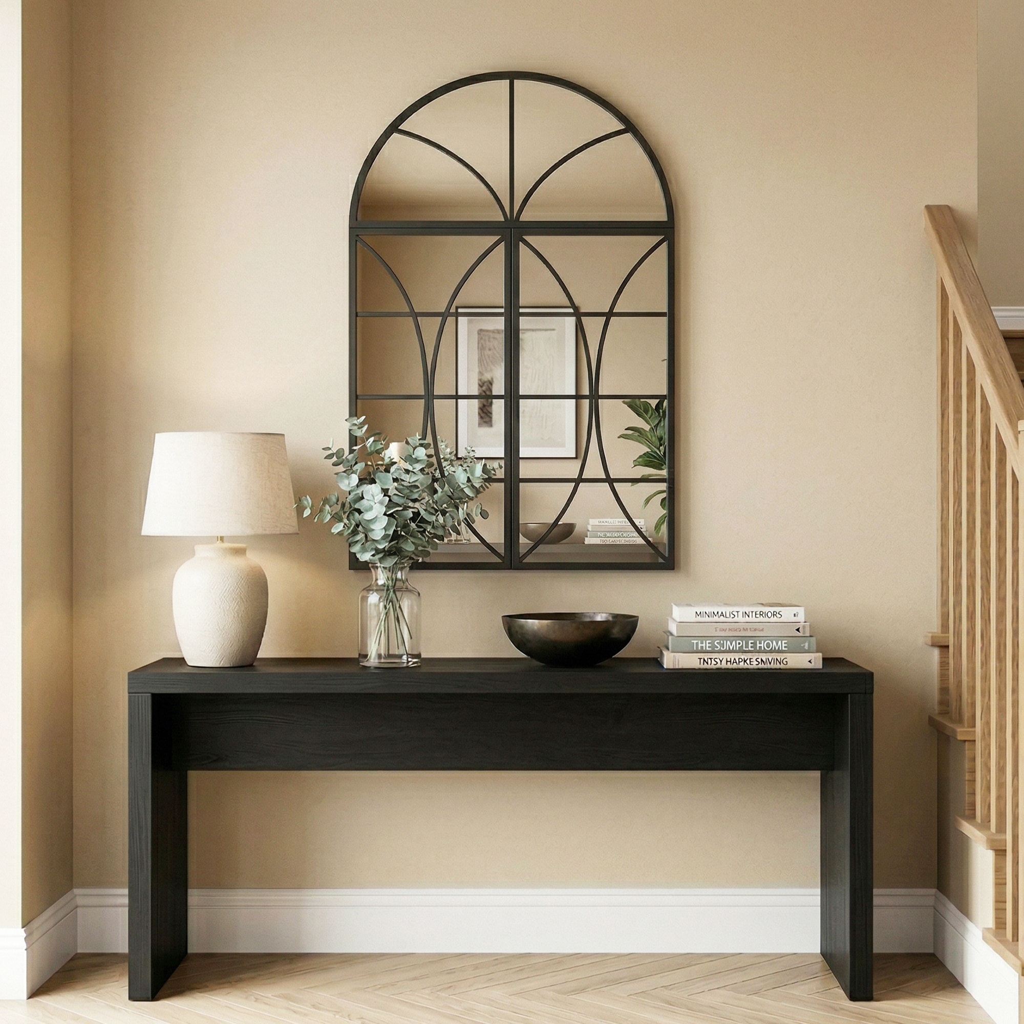 Miroir mural aspect verrière style classique chic 3 pièces métal noir verre 3 mm