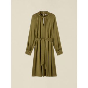 Oltre - Vestido de satén con fajín - Verde militare