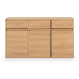 Aparador Tori 3 Puertas 3 cajones, Color Roble, 140 cm