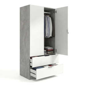 Armario de 2 puertas y 2 cajones en gris cemento y blanco artik 81,5x180 cm Lark Gris cemento - Blanco mate