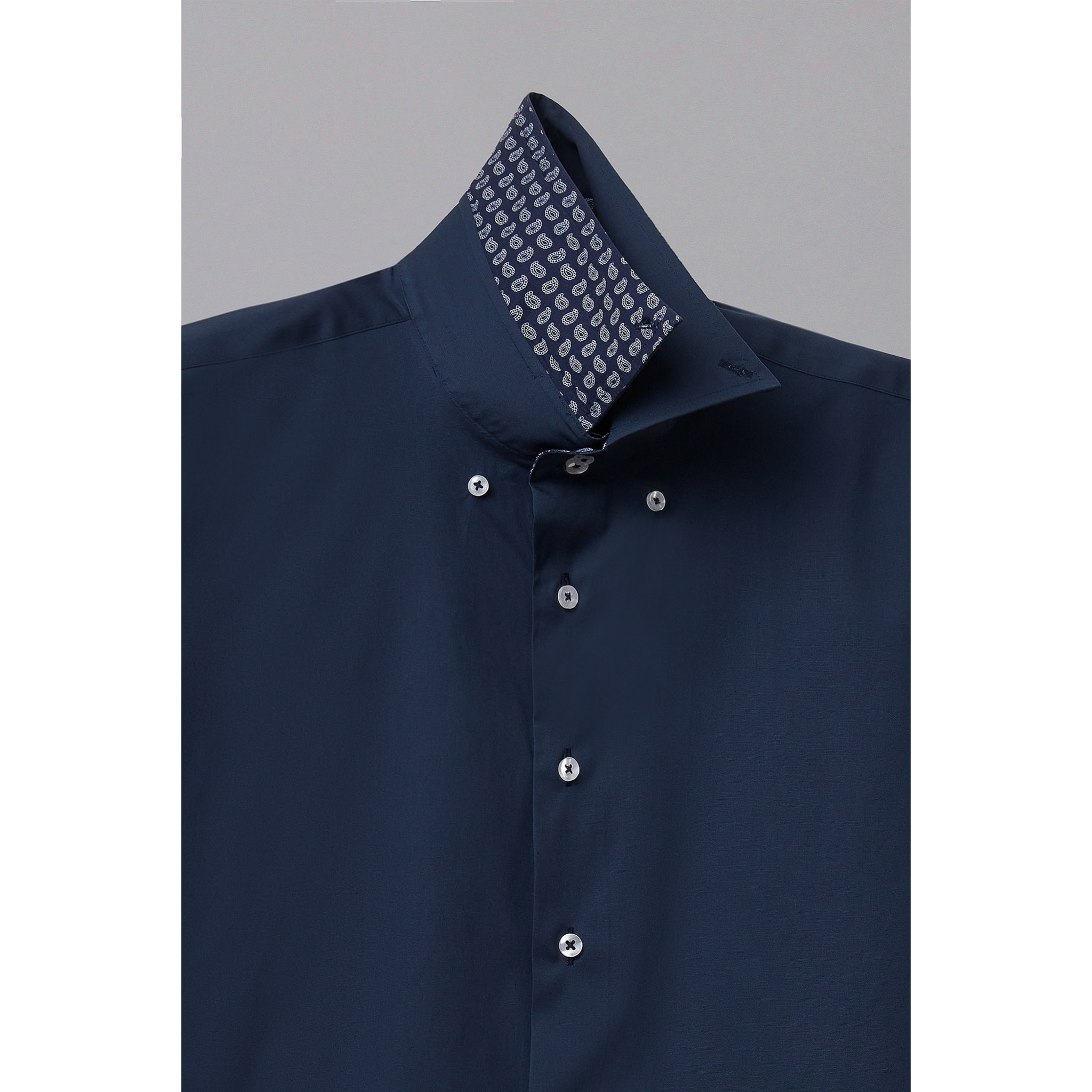 Camicia Uomo 2 Bottoni Button Down Slim Popeline Stretch Unito Blu