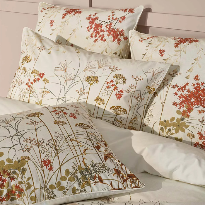 Lot de 2 taies percale de coton imprimé beige orange Erables automne